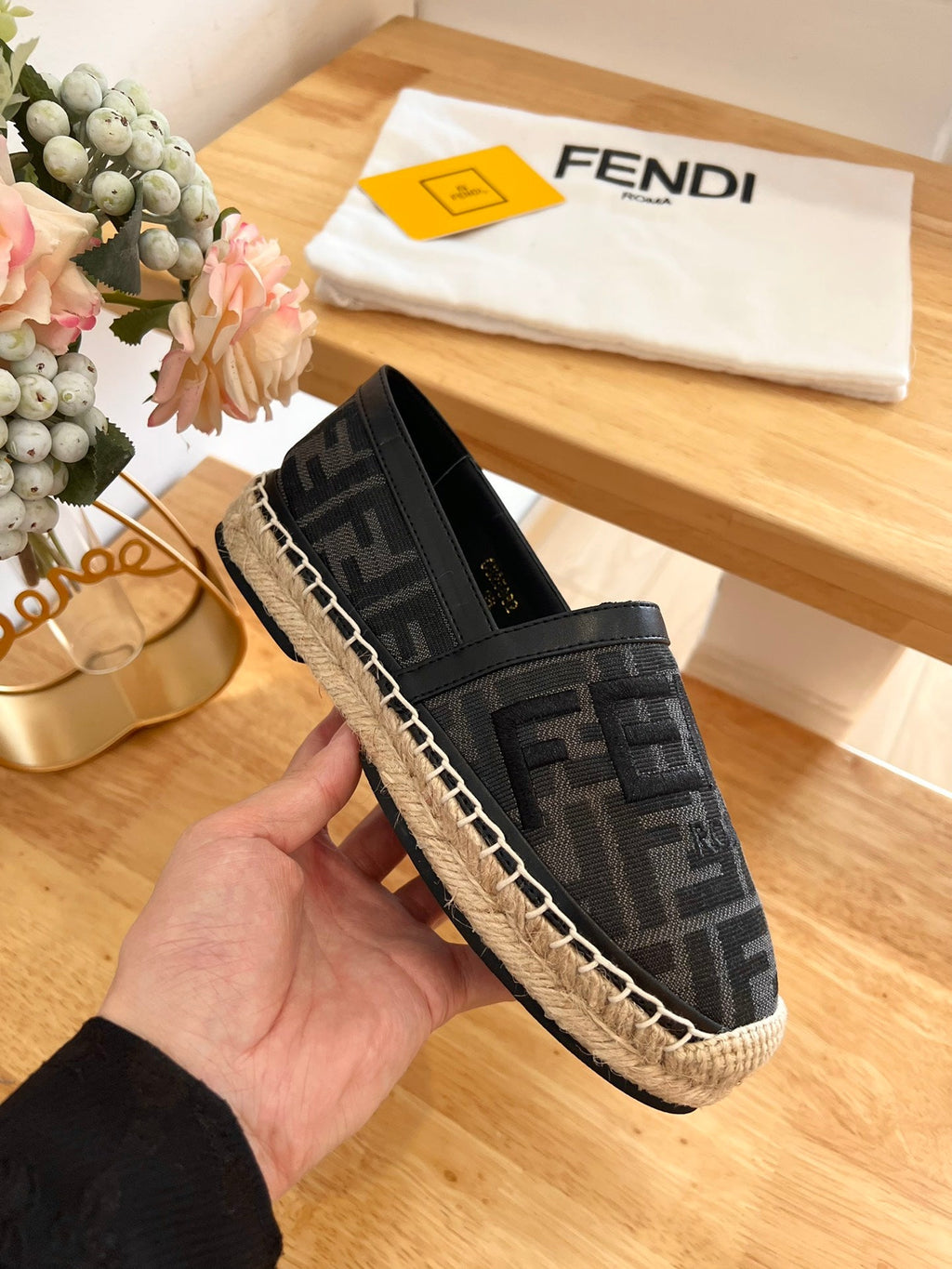 FENDI 26S ESPADRILLE LOAFERS IN BLACK CANVAS STYLE 3