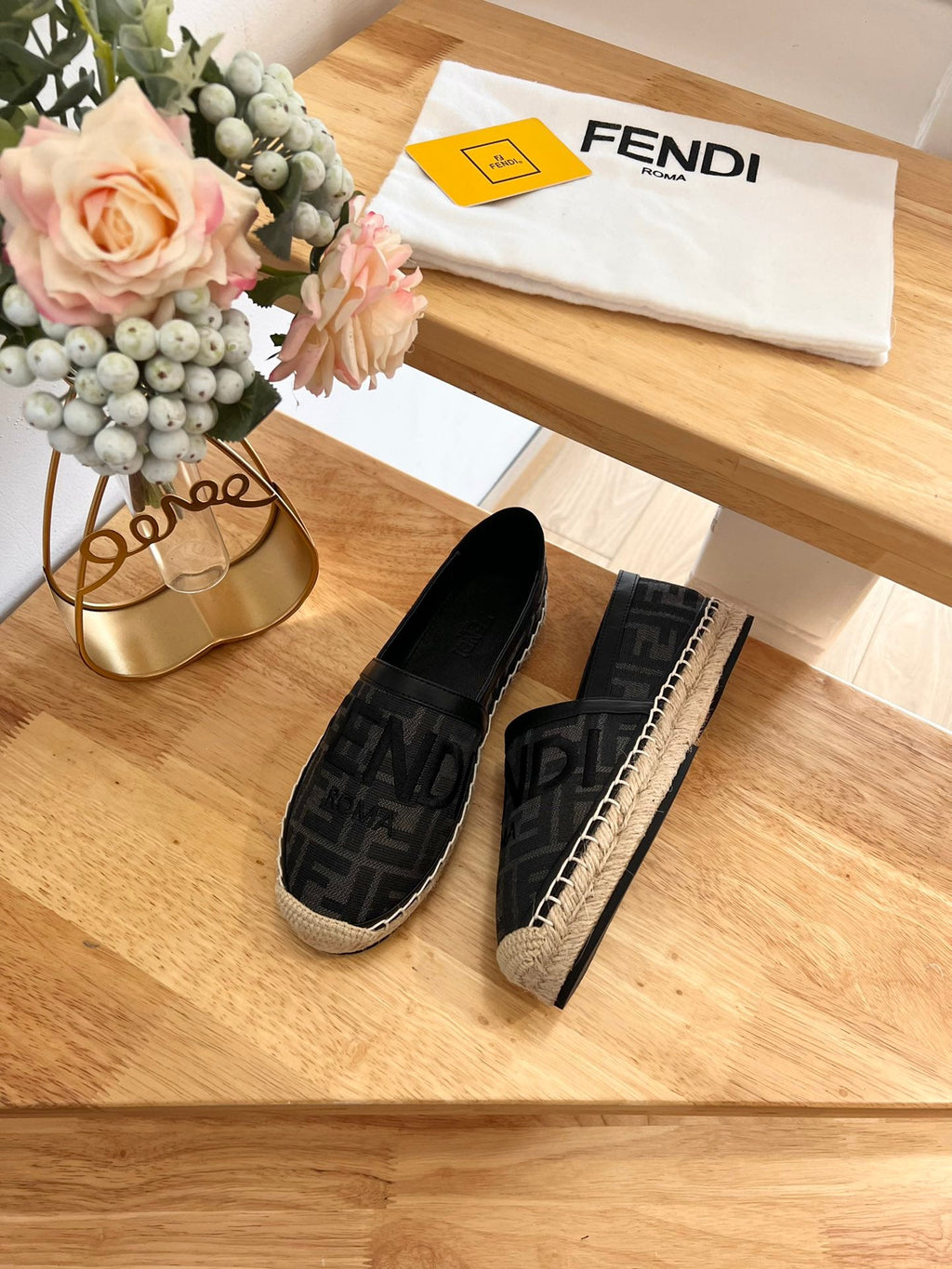 FENDI 26S ESPADRILLE LOAFERS IN BLACK CANVAS STYLE 3