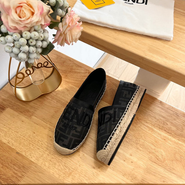 FENDI 26S ESPADRILLE LOAFERS IN BLACK CANVAS STYLE 3