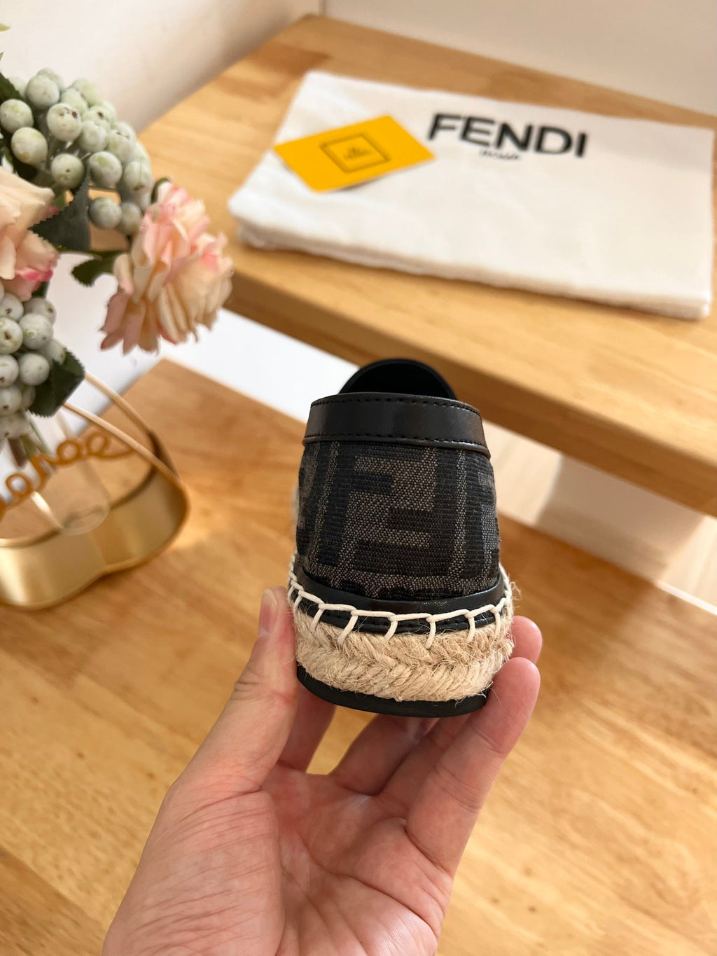 FENDI 26S ESPADRILLE LOAFERS IN BLACK CANVAS STYLE 3