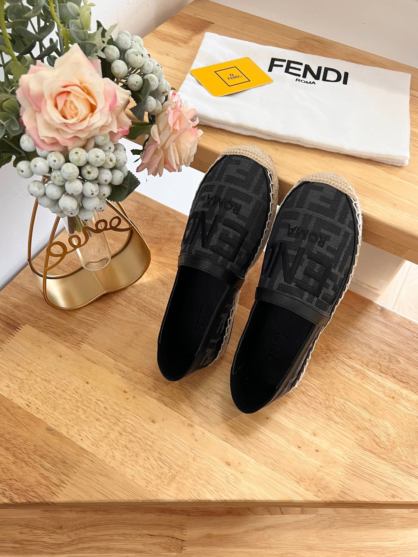 FENDI 26S ESPADRILLE LOAFERS IN BLACK CANVAS STYLE 3