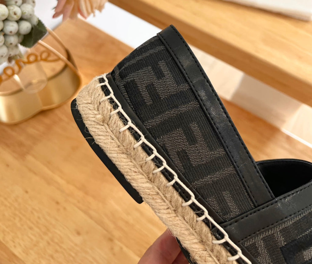 FENDI 26S ESPADRILLE LOAFERS IN BLACK CANVAS STYLE 3