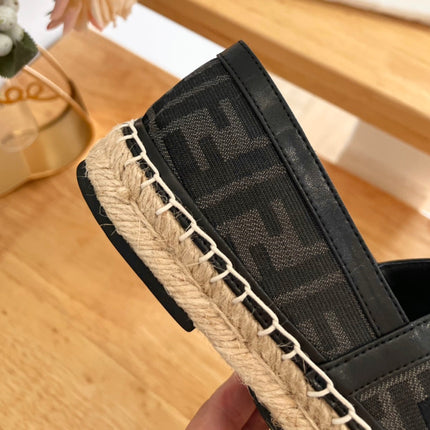 FENDI 26S ESPADRILLE LOAFERS IN BLACK CANVAS STYLE 3