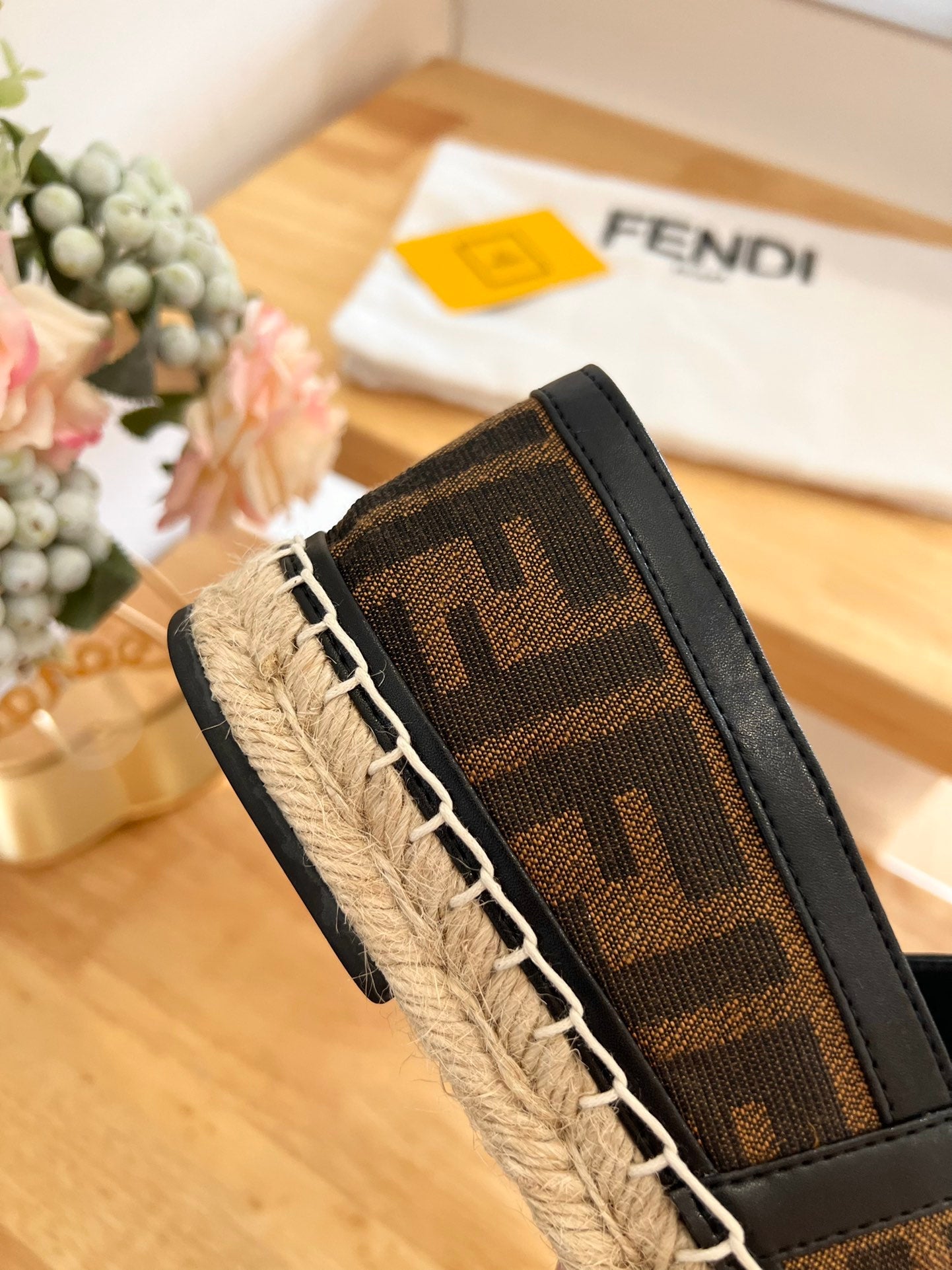FENDI 26S ESPADRILLE LOAFERS IN DARK BROWN AND BLACK CANVAS STYLE 2