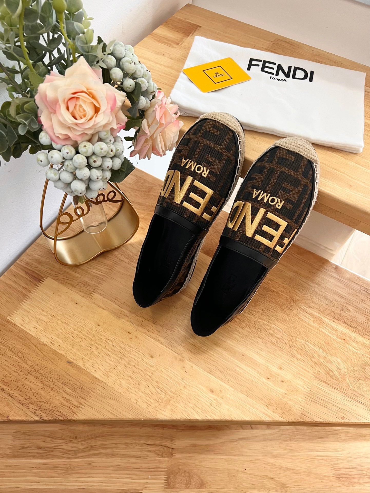 FENDI 26S ESPADRILLE LOAFERS IN DARK BROWN AND BLACK CANVAS STYLE 2