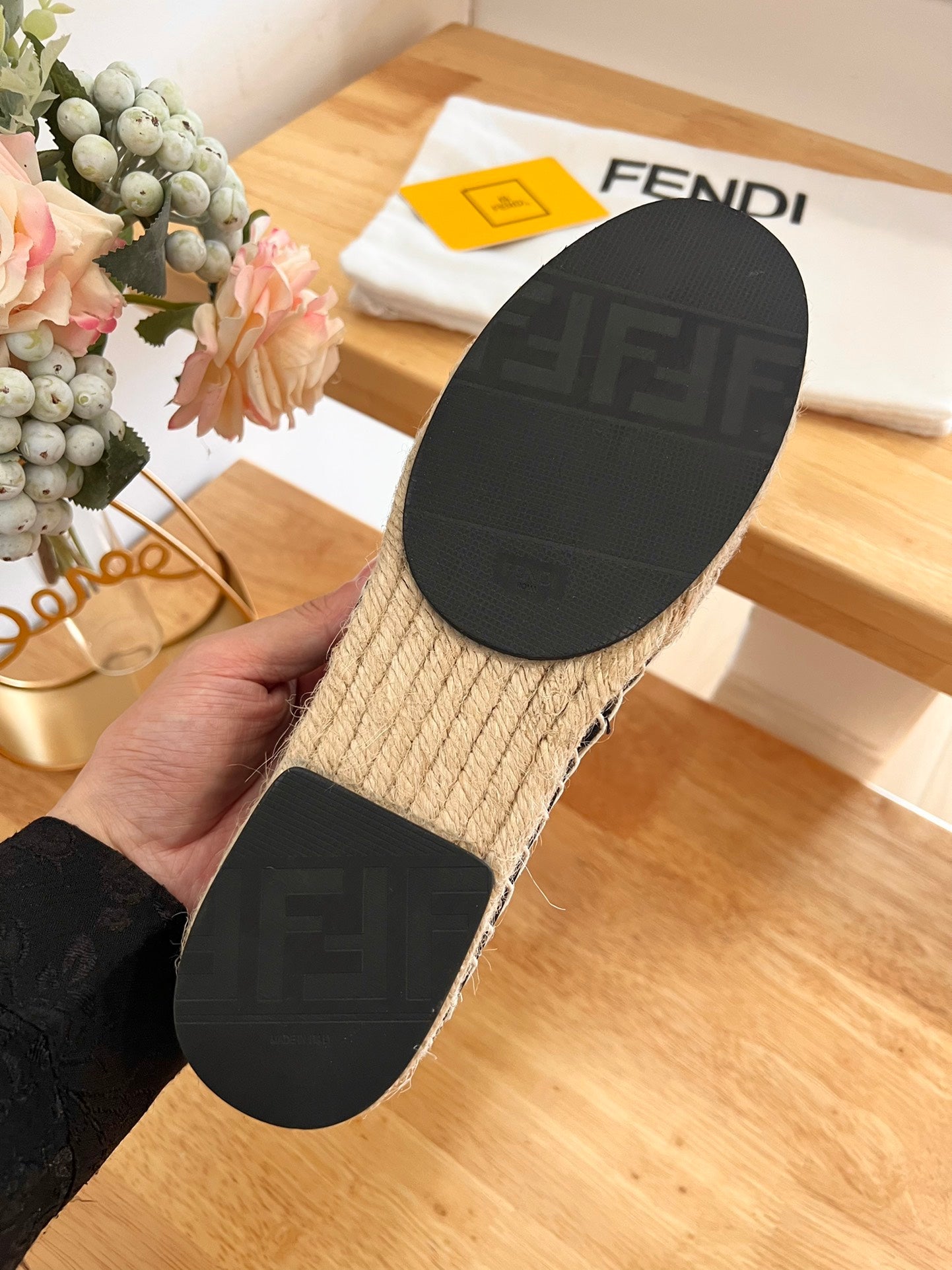 FENDI 26S ESPADRILLE LOAFERS IN DARK BROWN AND BLACK CANVAS STYLE 2