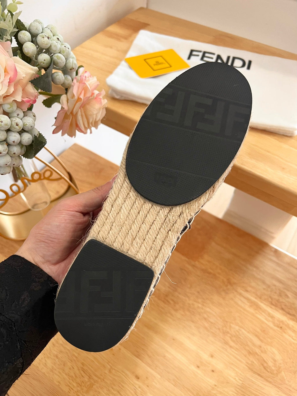 FENDI 26S ESPADRILLE LOAFERS IN DARK BROWN AND BLACK CANVAS STYLE 1
