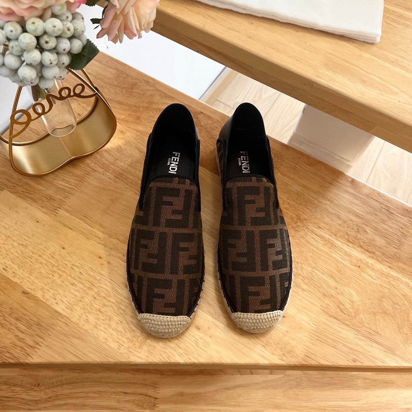 FENDI 26S ESPADRILLE LOAFERS IN DARK BROWN CANVAS STYLE 6