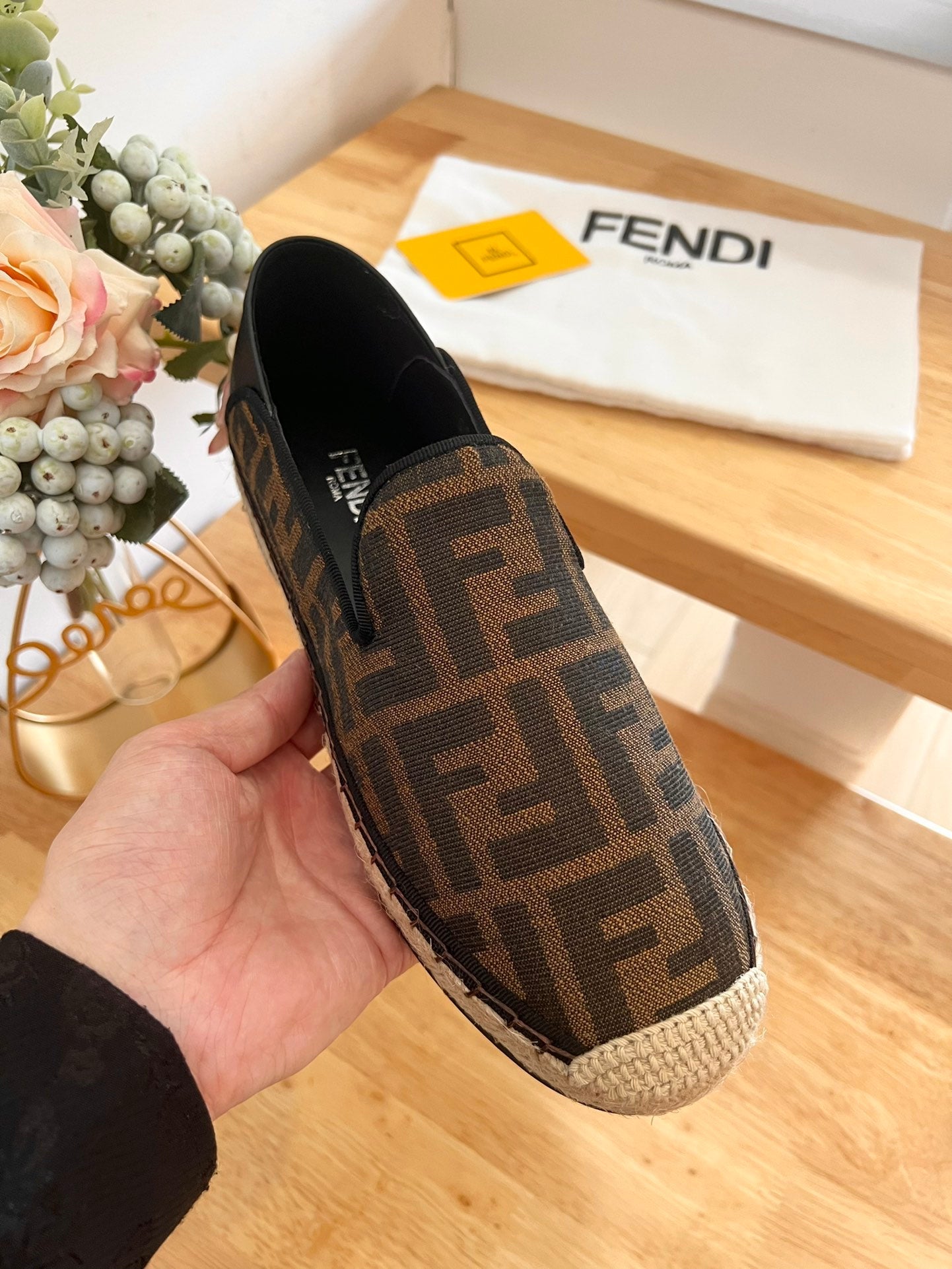 FENDI 26S ESPADRILLE LOAFERS IN DARK BROWN CANVAS STYLE 6