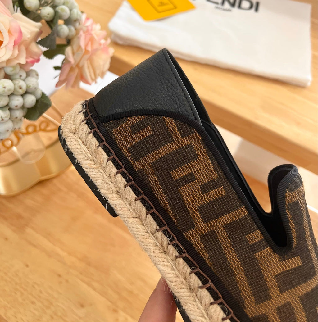 FENDI 26S ESPADRILLE LOAFERS IN DARK BROWN CANVAS STYLE 6