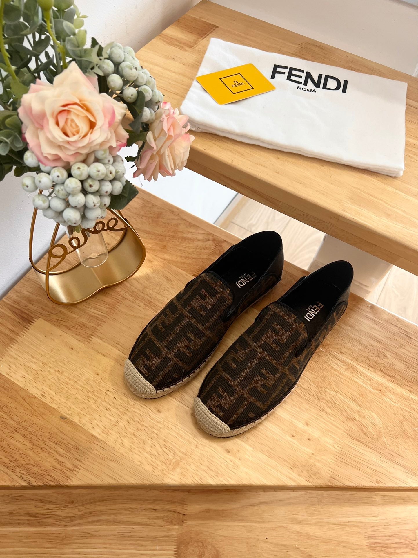 FENDI 26S ESPADRILLE LOAFERS IN DARK BROWN CANVAS STYLE 6