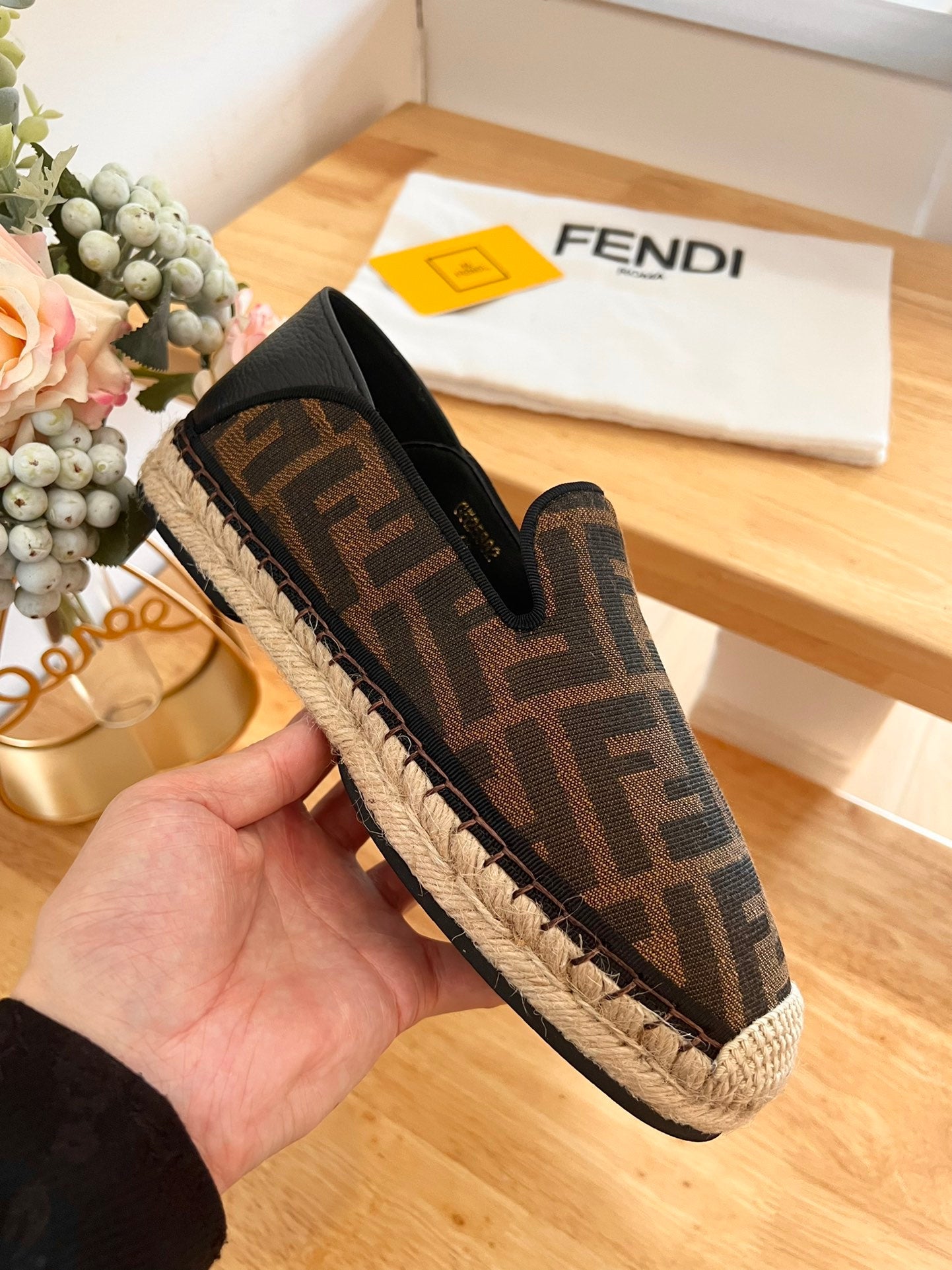 FENDI 26S ESPADRILLE LOAFERS IN DARK BROWN CANVAS STYLE 6