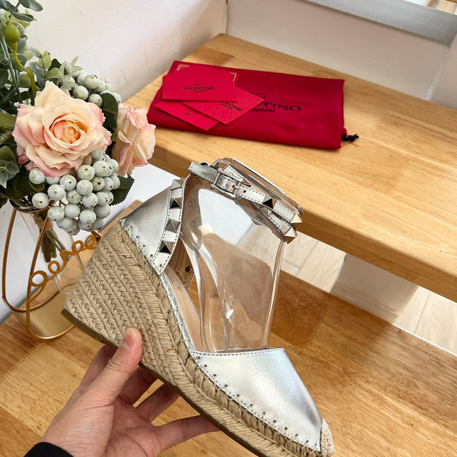 VALENTINO 26S WEDGE SHOES IN SILVER METALLIC CALFSKIN