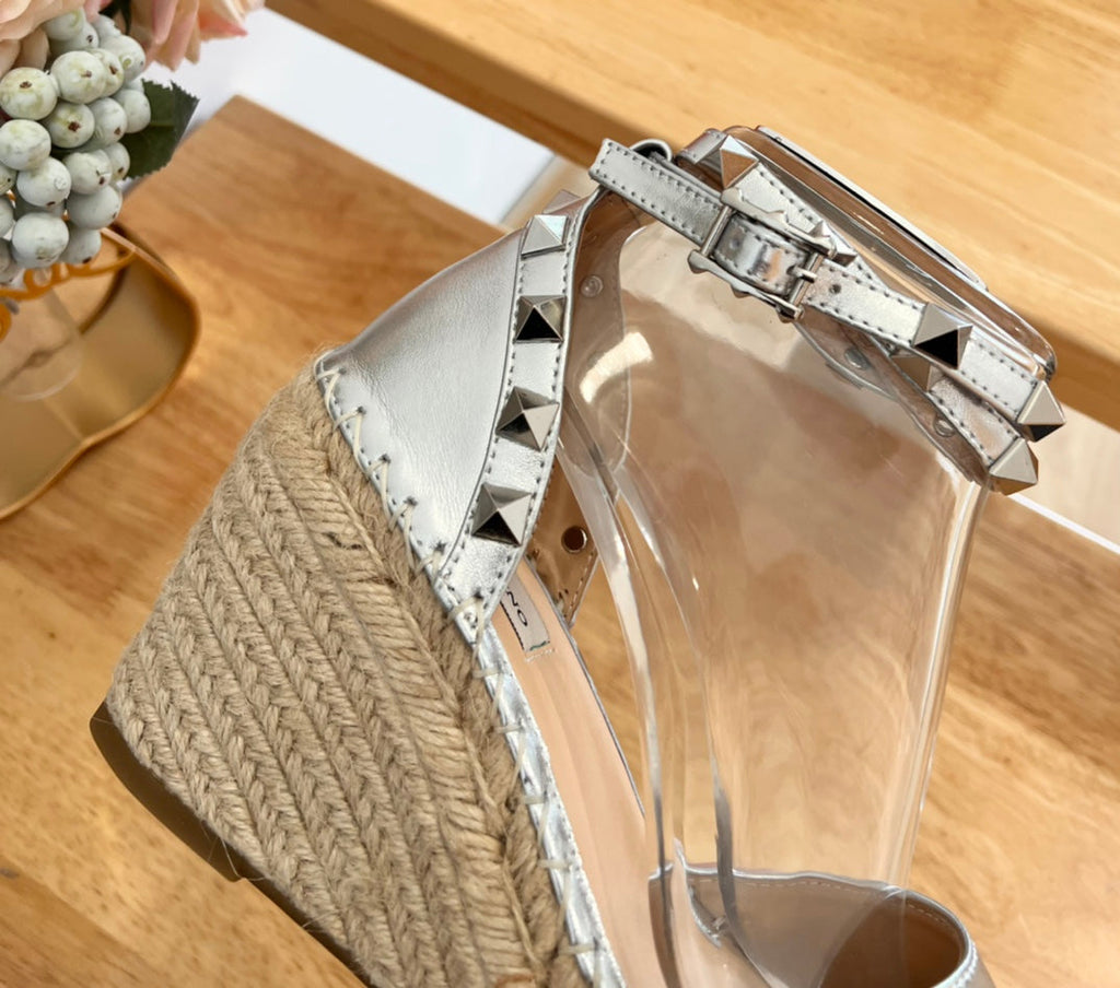 VALENTINO 26S WEDGE SHOES IN SILVER METALLIC CALFSKIN