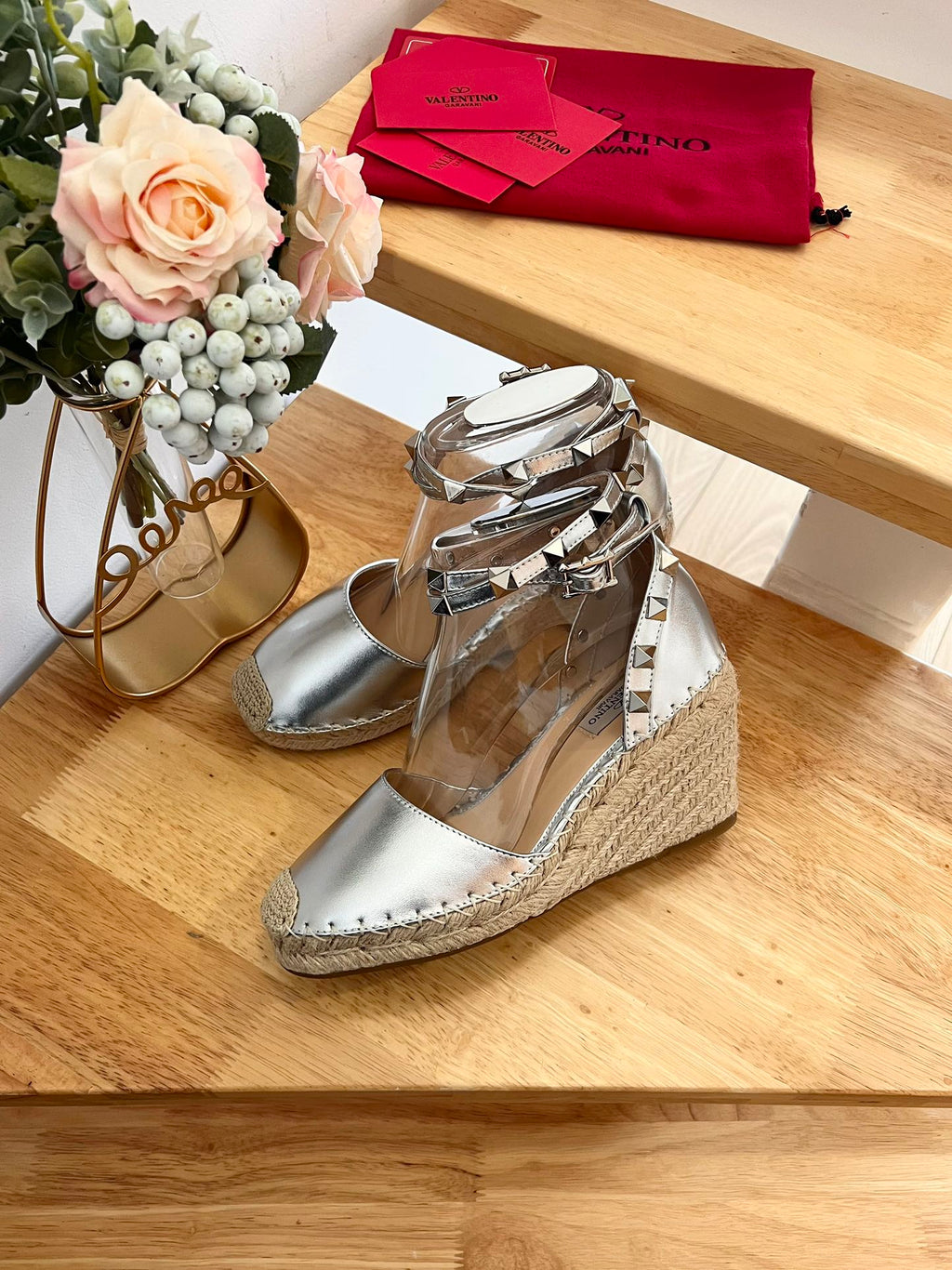 VALENTINO 26S WEDGE SHOES IN SILVER METALLIC CALFSKIN
