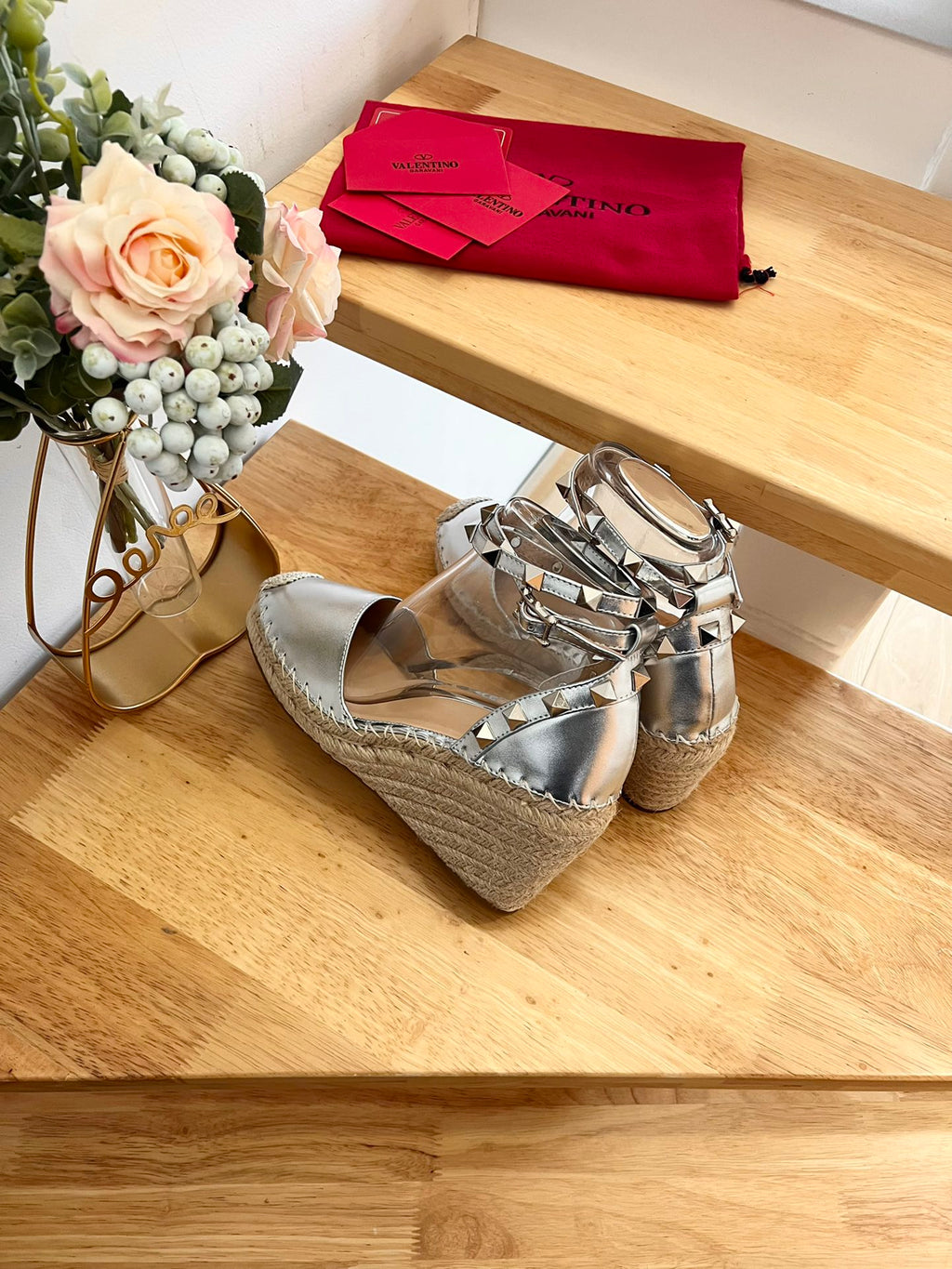 VALENTINO 26S WEDGE SHOES IN SILVER METALLIC CALFSKIN