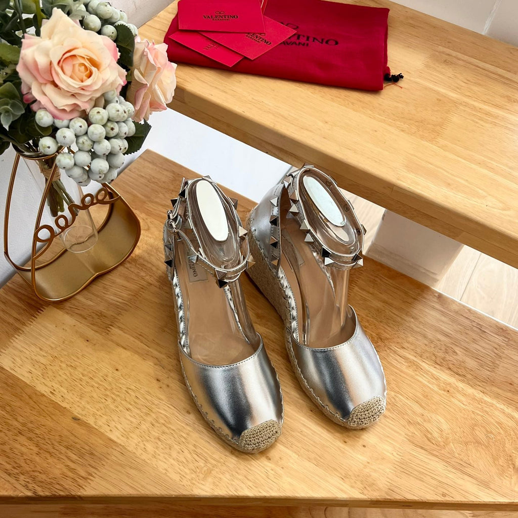 VALENTINO 26S WEDGE SHOES IN SILVER METALLIC CALFSKIN