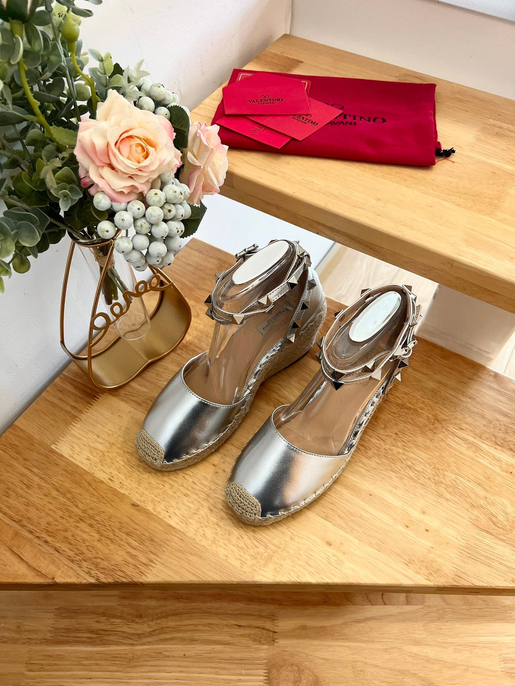VALENTINO 26S WEDGE SHOES IN SILVER METALLIC CALFSKIN