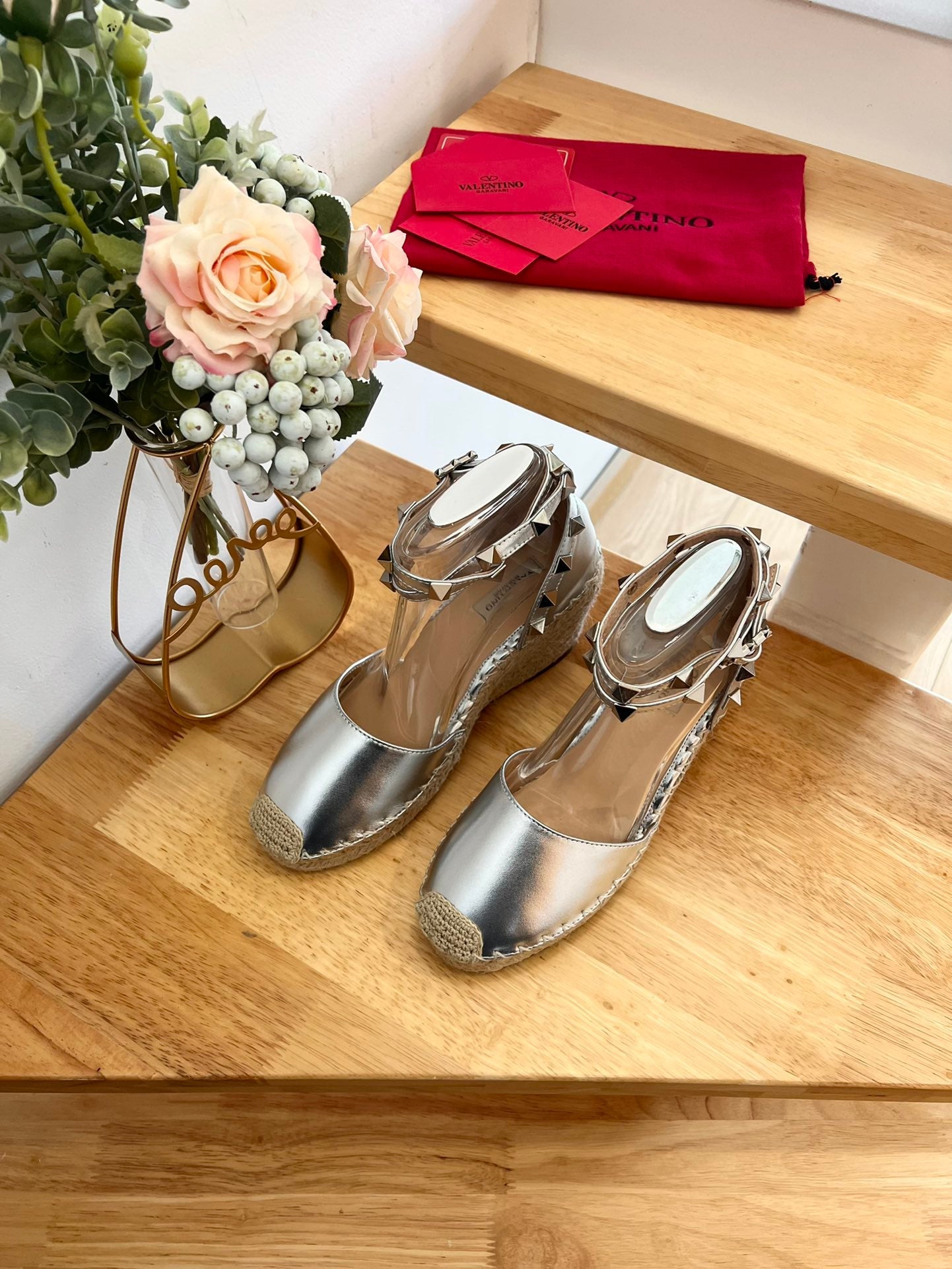 VALENTINO 26S WEDGE SHOES IN SILVER METALLIC CALFSKIN