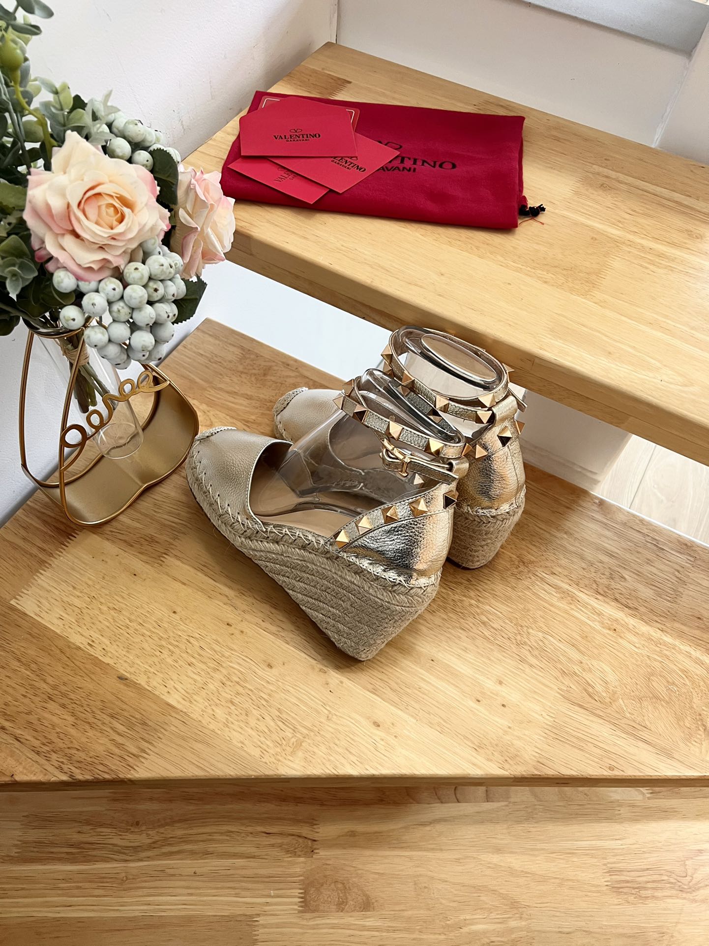 VALENTINO 26S WEDGE SHOES IN PALE GOLD CALFSKIN