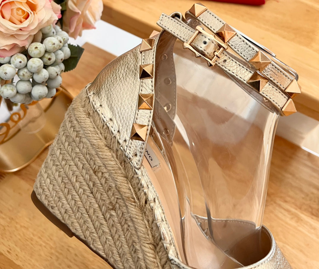 VALENTINO 26S WEDGE SHOES IN PALE GOLD CALFSKIN