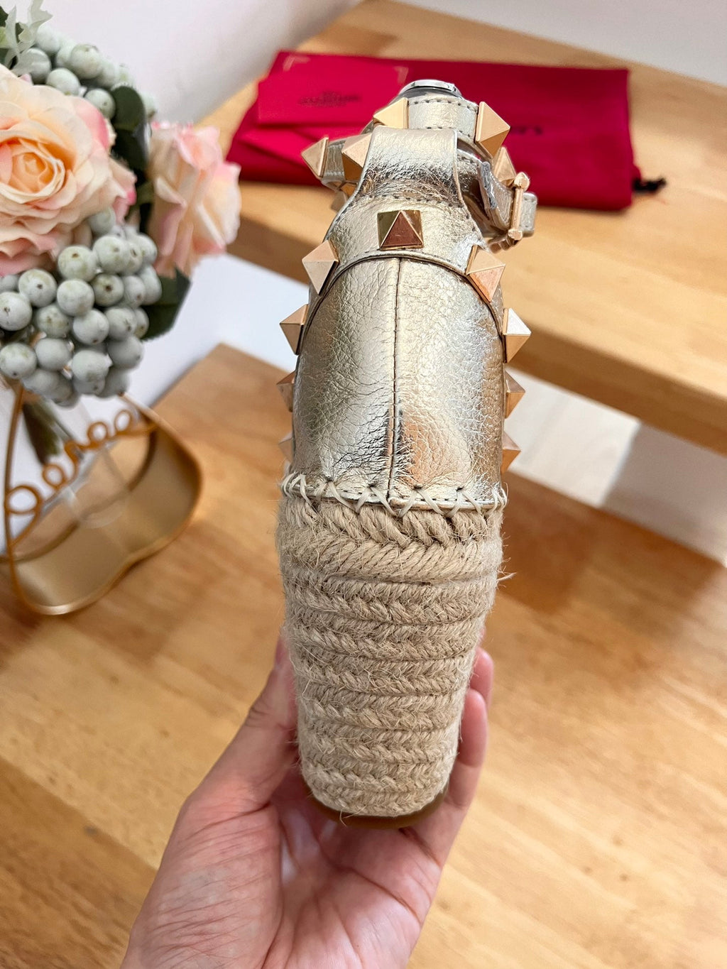 VALENTINO 26S WEDGE SHOES IN PALE GOLD CALFSKIN