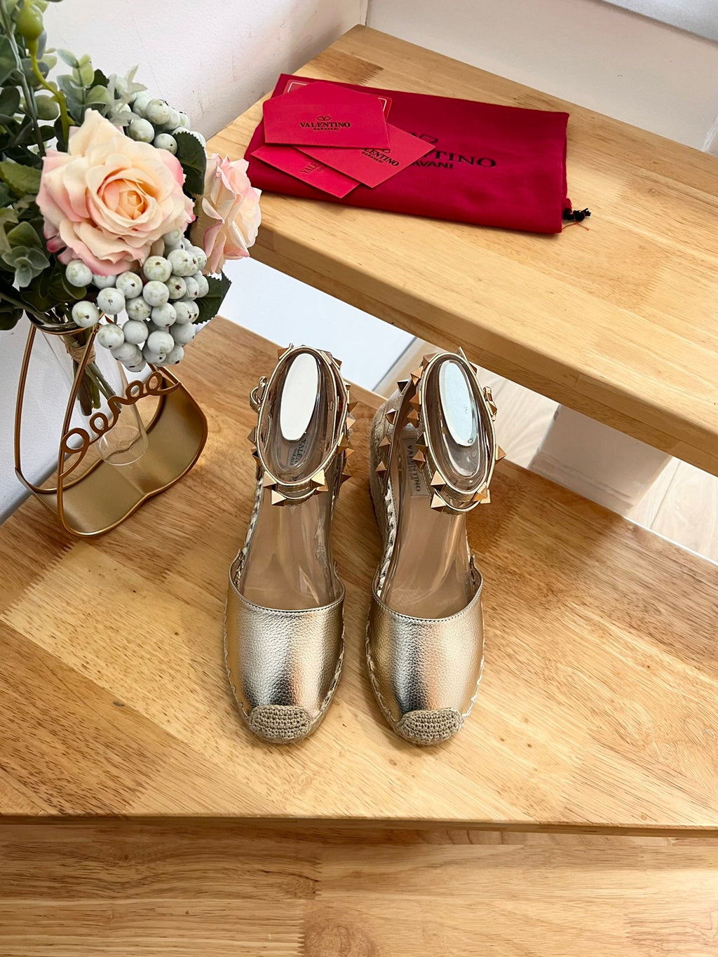 VALENTINO 26S WEDGE SHOES IN PALE GOLD CALFSKIN