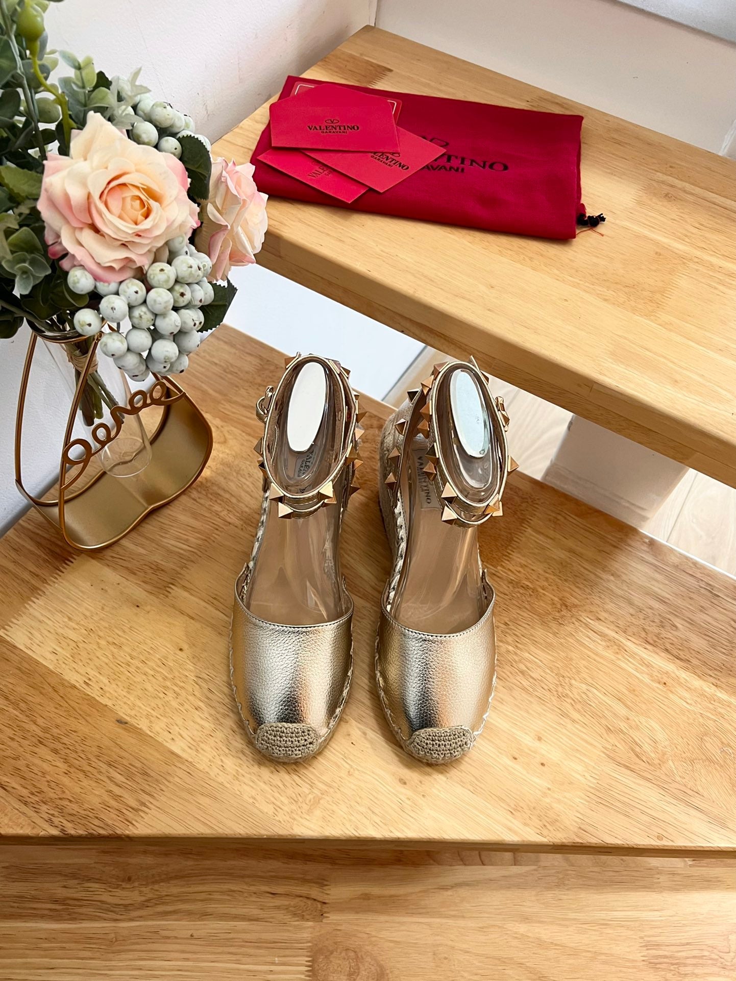 VALENTINO 26S WEDGE SHOES IN PALE GOLD CALFSKIN