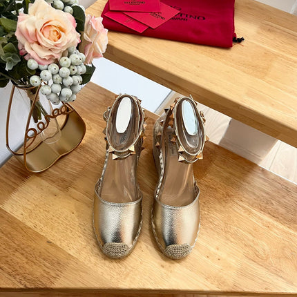 VALENTINO 26S WEDGE SHOES IN PALE GOLD CALFSKIN