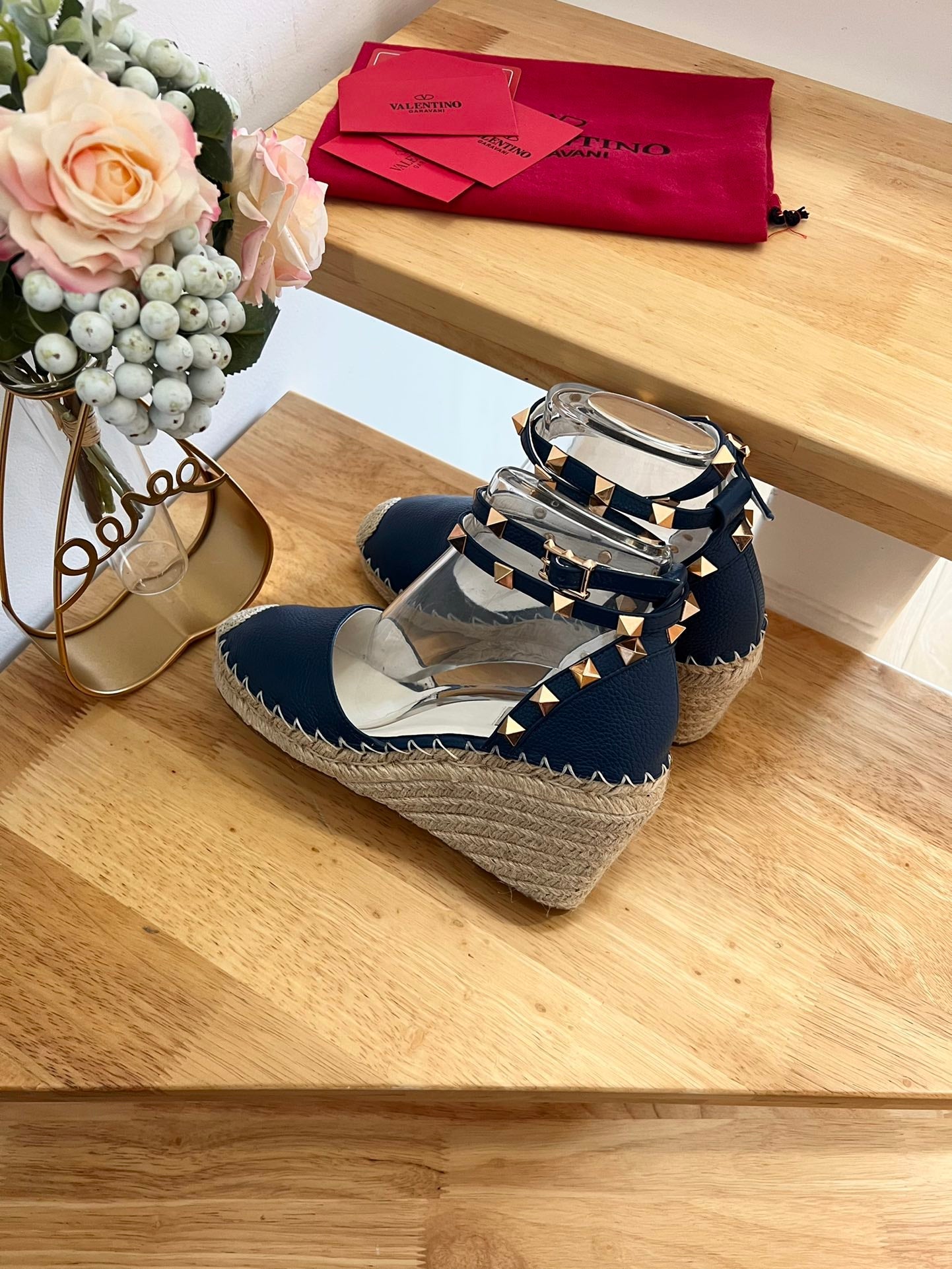 VALENTINO 26S WEDGE SHOES IN DARK BLUE CALFSKIN