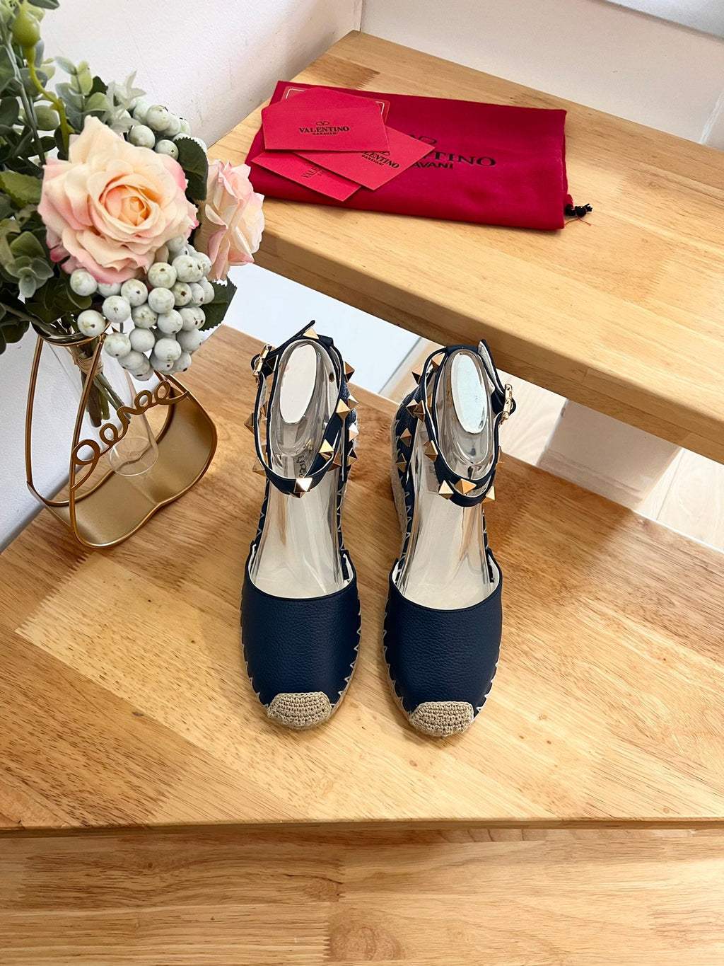 VALENTINO 26S WEDGE SHOES IN DARK BLUE CALFSKIN