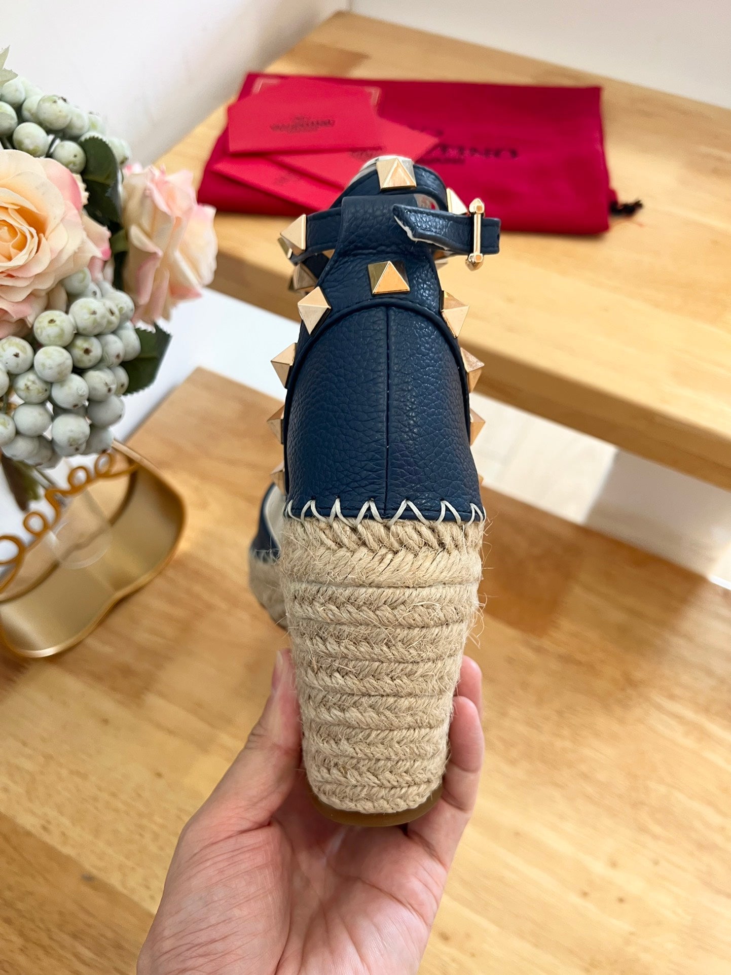 VALENTINO 26S WEDGE SHOES IN DARK BLUE CALFSKIN