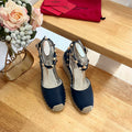 VALENTINO 26S WEDGE SHOES IN DARK BLUE CALFSKIN