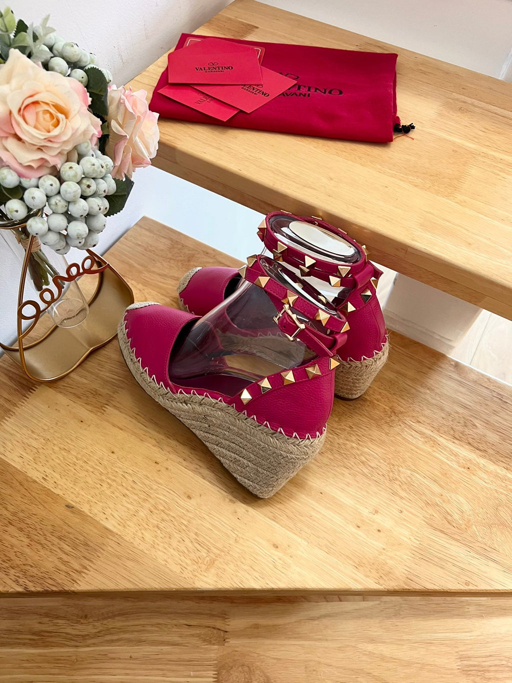 VALENTINO 26S WEDGE SHOES IN DARK PINK CALFSKIN