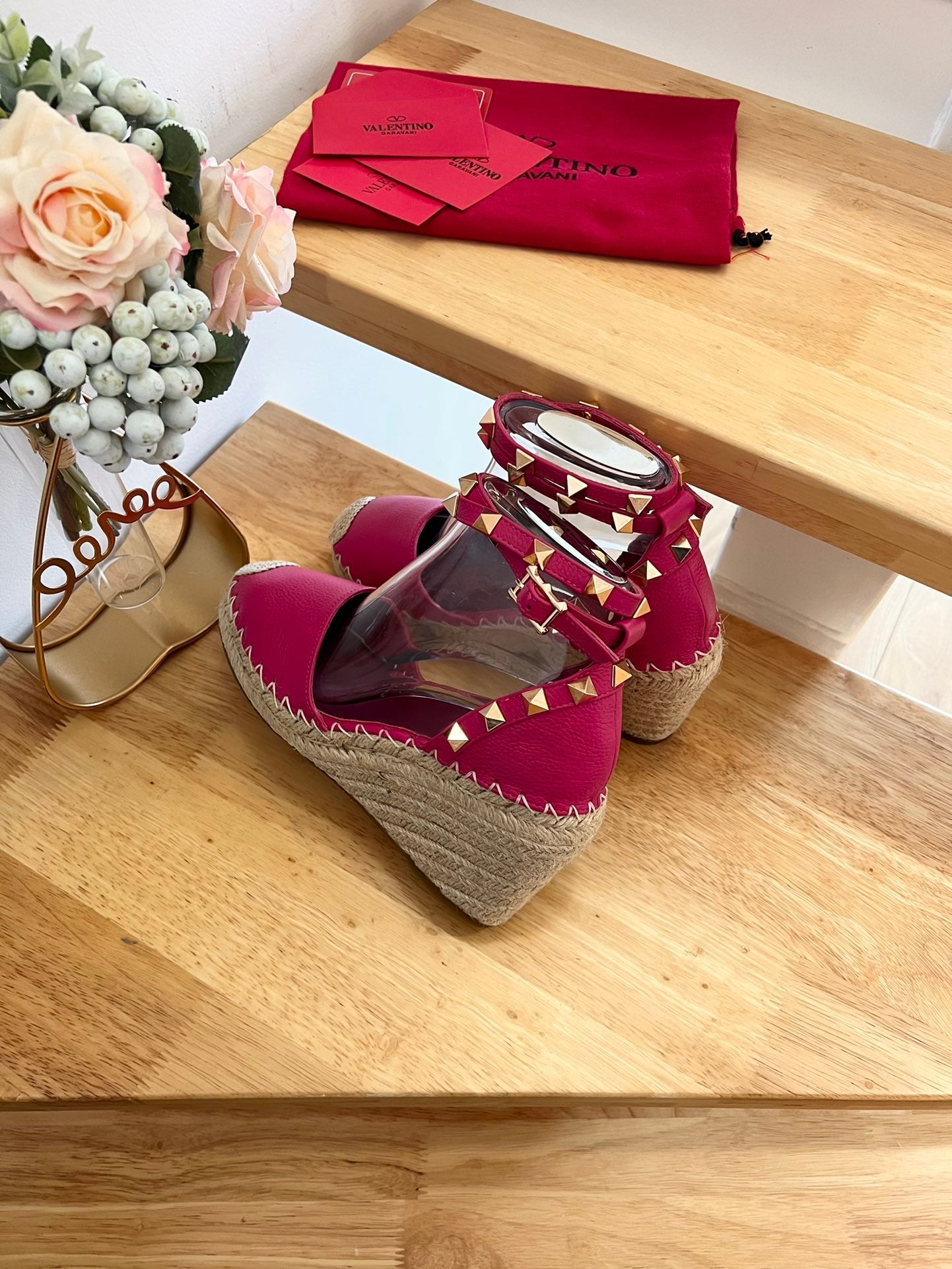 VALENTINO 26S WEDGE SHOES IN DARK PINK CALFSKIN
