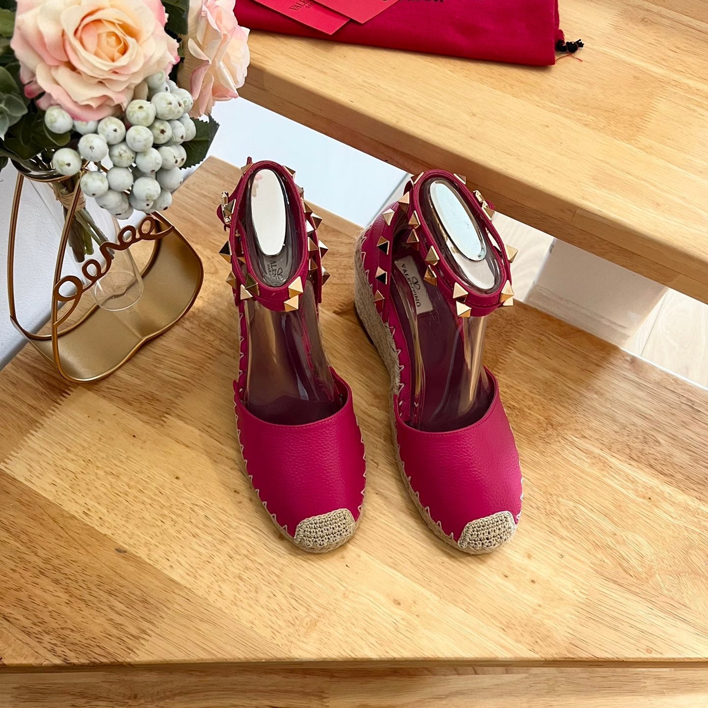 VALENTINO 26S WEDGE SHOES IN DARK PINK CALFSKIN