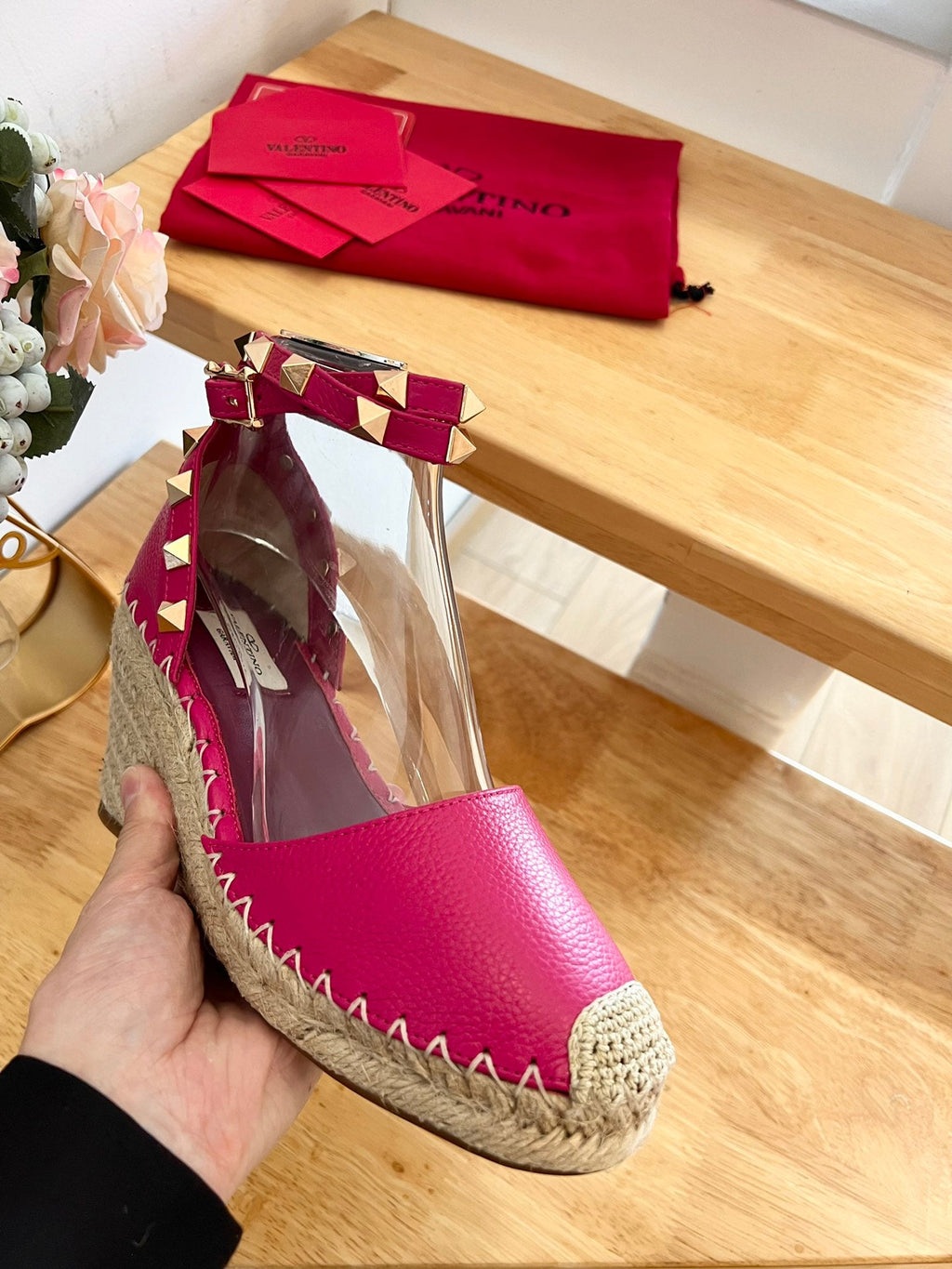 VALENTINO 26S WEDGE SHOES IN DARK PINK CALFSKIN