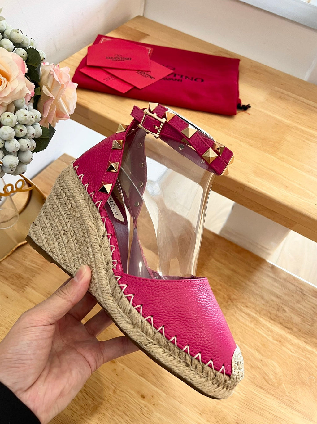 VALENTINO 26S WEDGE SHOES IN DARK PINK CALFSKIN