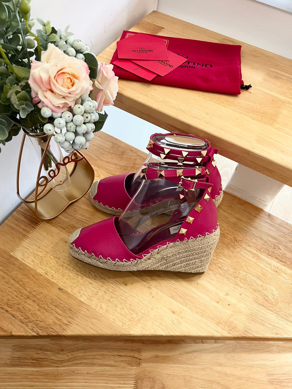 VALENTINO 26S WEDGE SHOES IN DARK PINK CALFSKIN