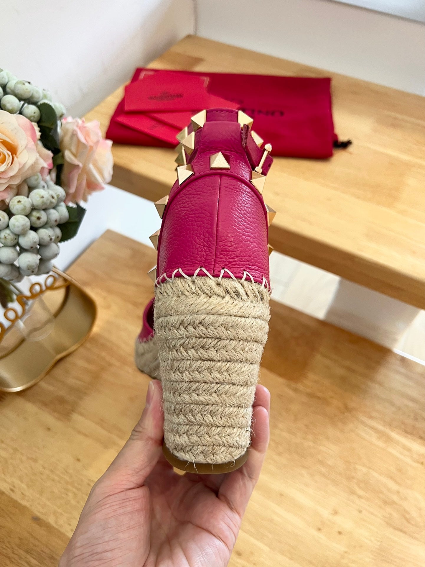 VALENTINO 26S WEDGE SHOES IN DARK PINK CALFSKIN