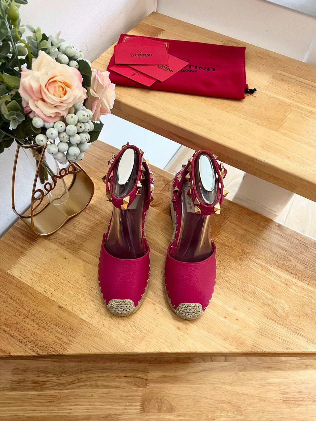 VALENTINO 26S WEDGE SHOES IN DARK PINK CALFSKIN