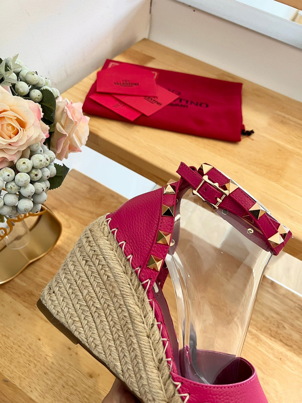 VALENTINO 26S WEDGE SHOES IN DARK PINK CALFSKIN