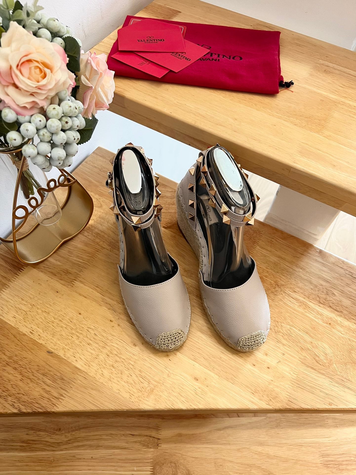 VALENTINO 26S WEDGE SHOES IN BEIGE CALFSKIN