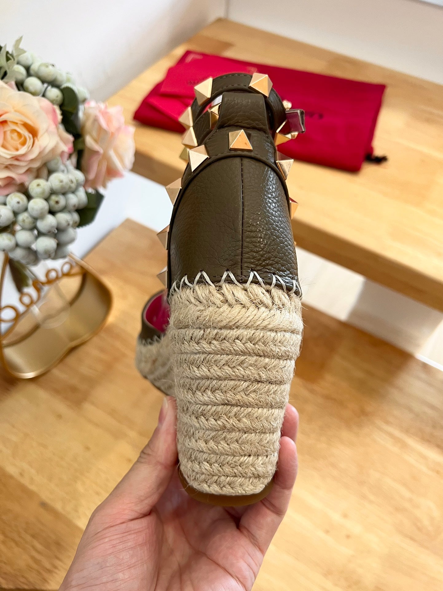 VALENTINO 26S WEDGE SHOES IN OLIVE GREEN CALFSKIN