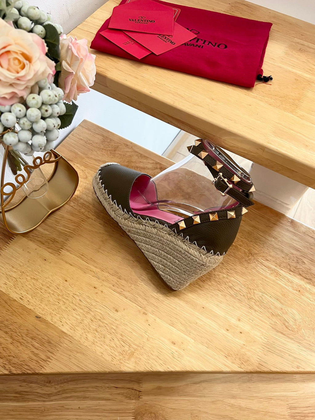 VALENTINO 26S WEDGE SHOES IN OLIVE GREEN CALFSKIN