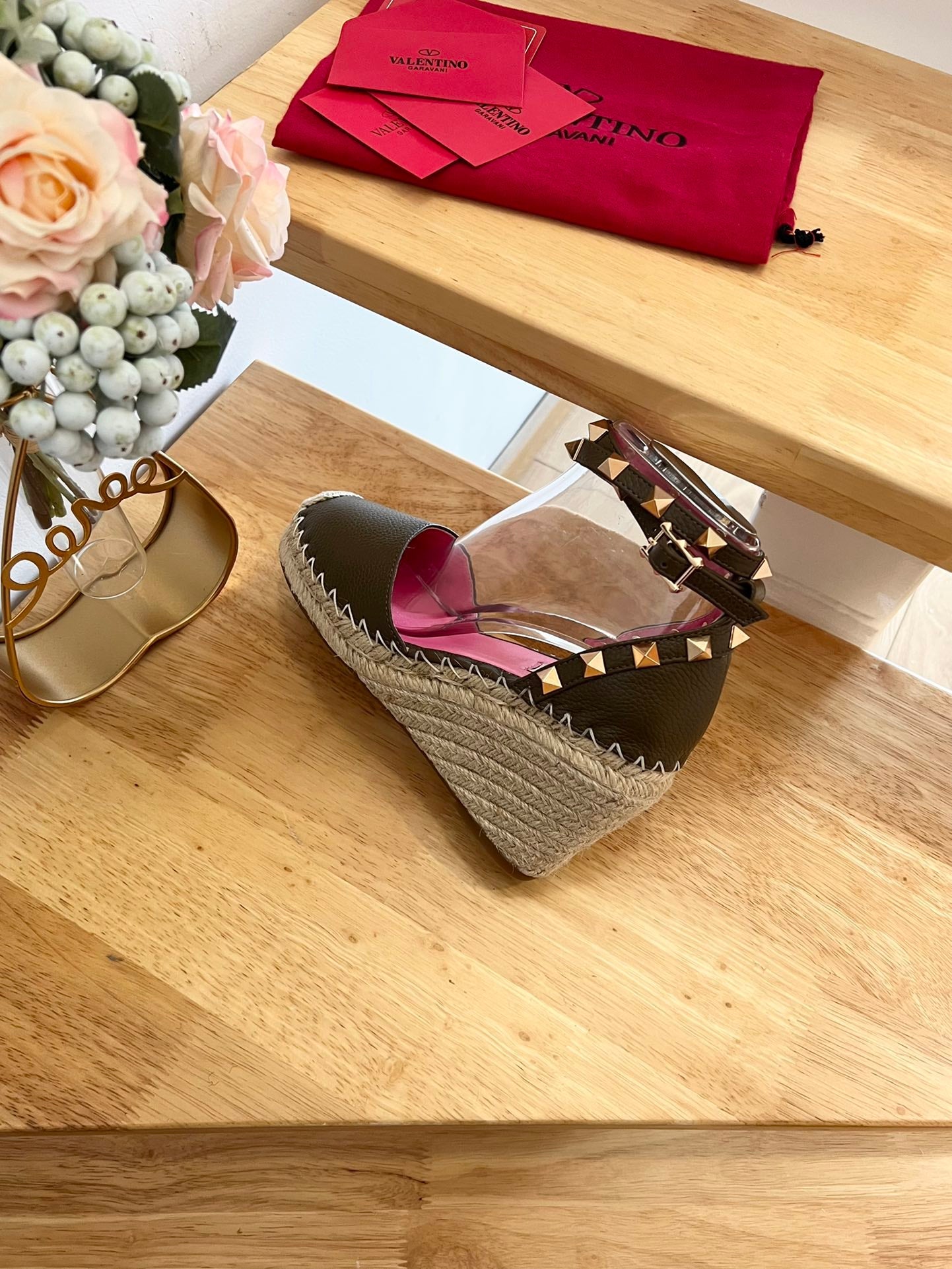 VALENTINO 26S WEDGE SHOES IN OLIVE GREEN CALFSKIN