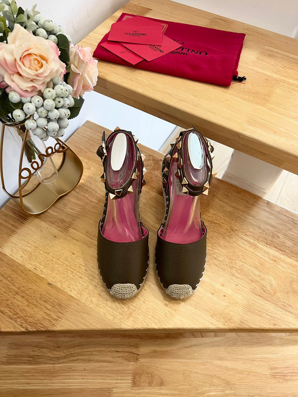 VALENTINO 26S WEDGE SHOES IN OLIVE GREEN CALFSKIN