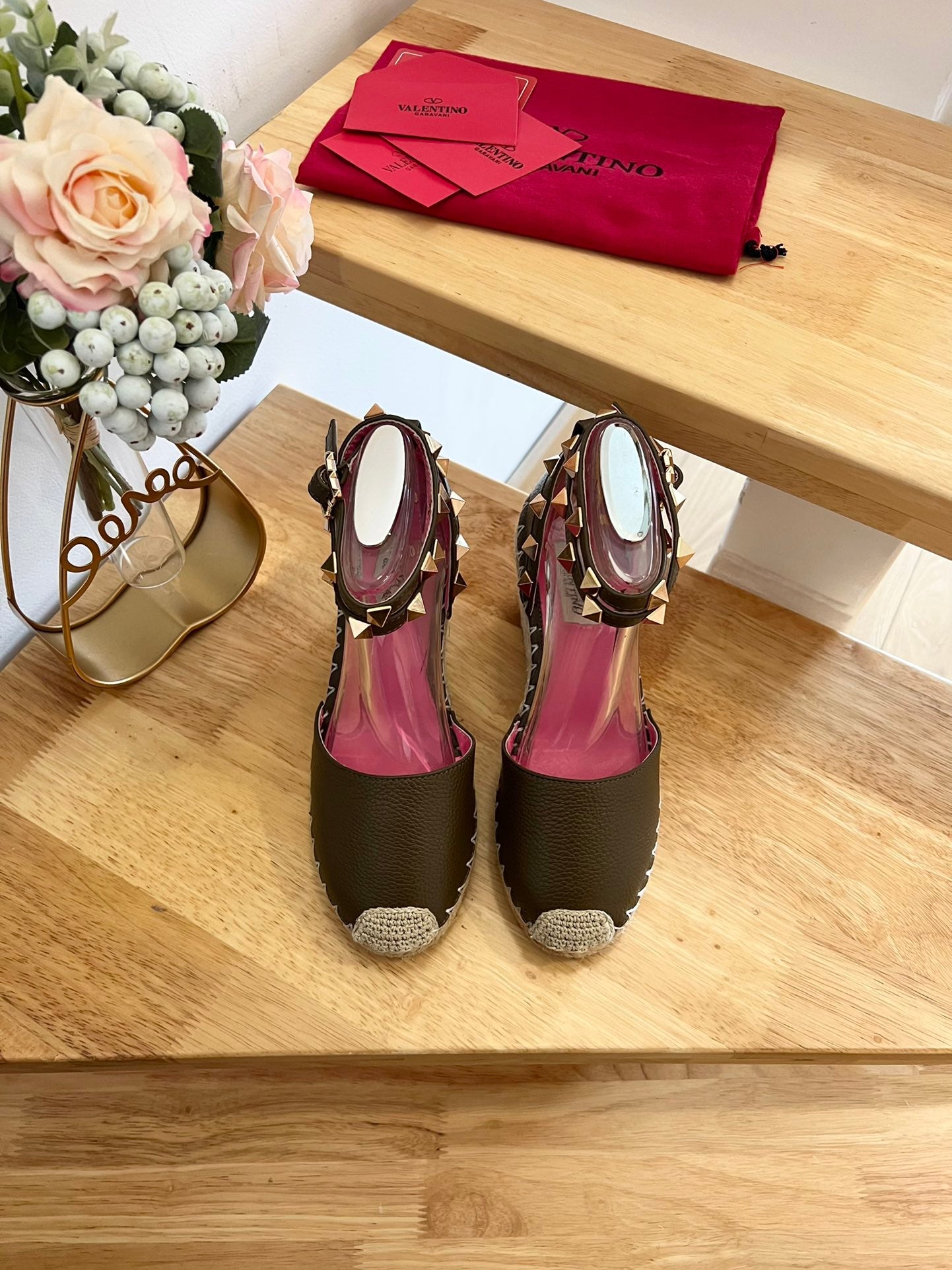 VALENTINO 26S WEDGE SHOES IN OLIVE GREEN CALFSKIN