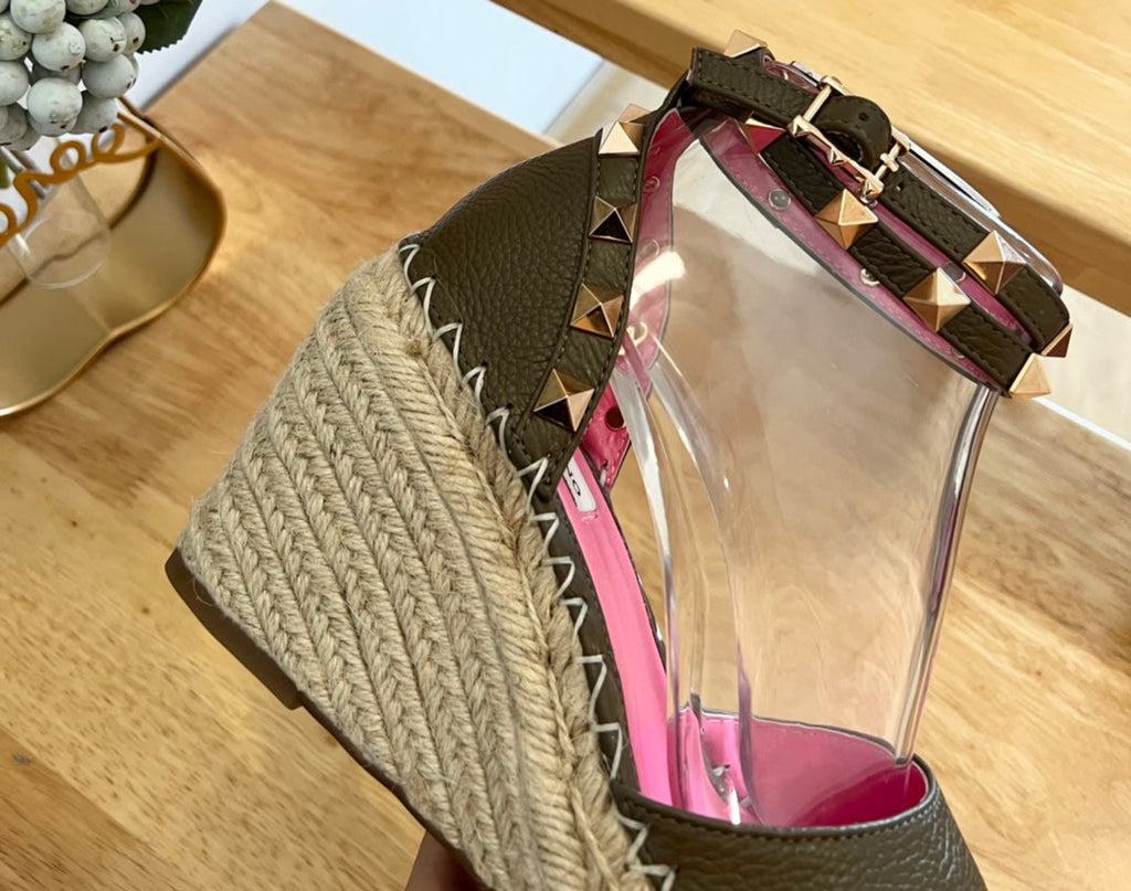 VALENTINO 26S WEDGE SHOES IN OLIVE GREEN CALFSKIN