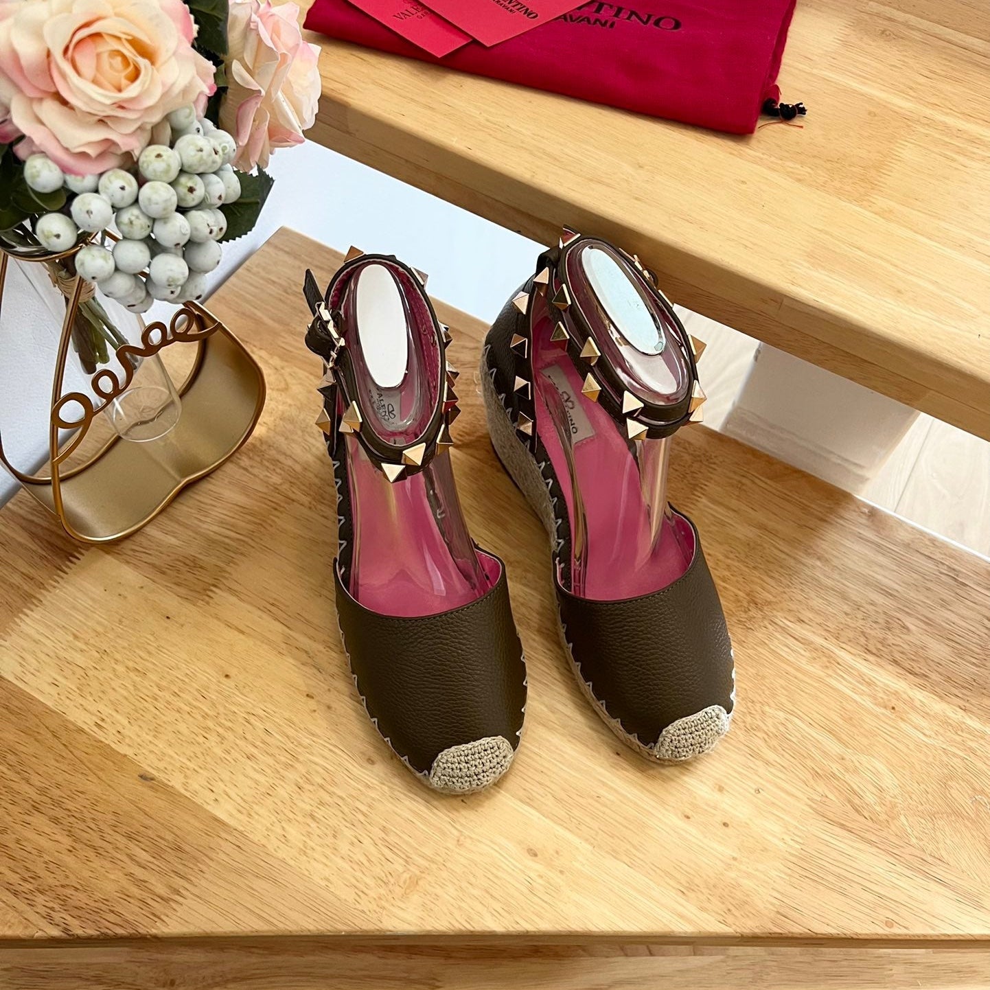 VALENTINO 26S WEDGE SHOES IN OLIVE GREEN CALFSKIN
